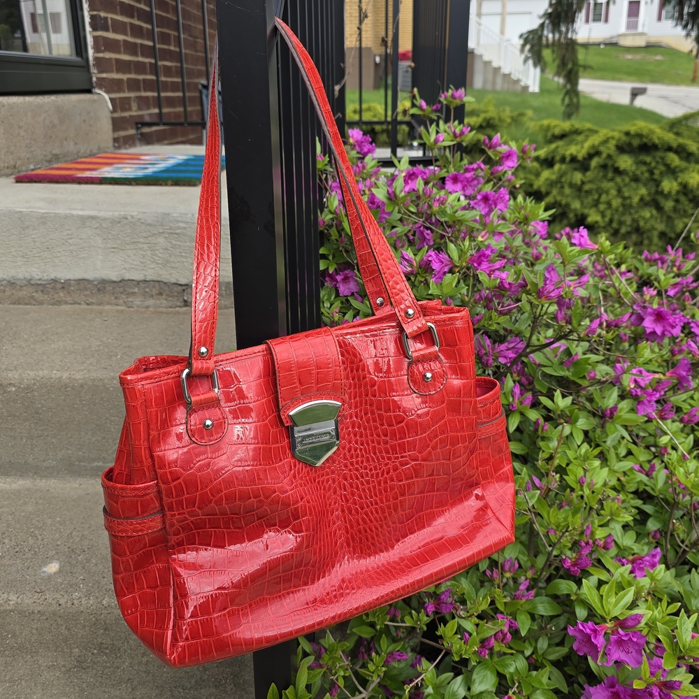 Liz Claiborne Patent Leather Cherry Red  Crocodile-Embossed Women's Handbag-